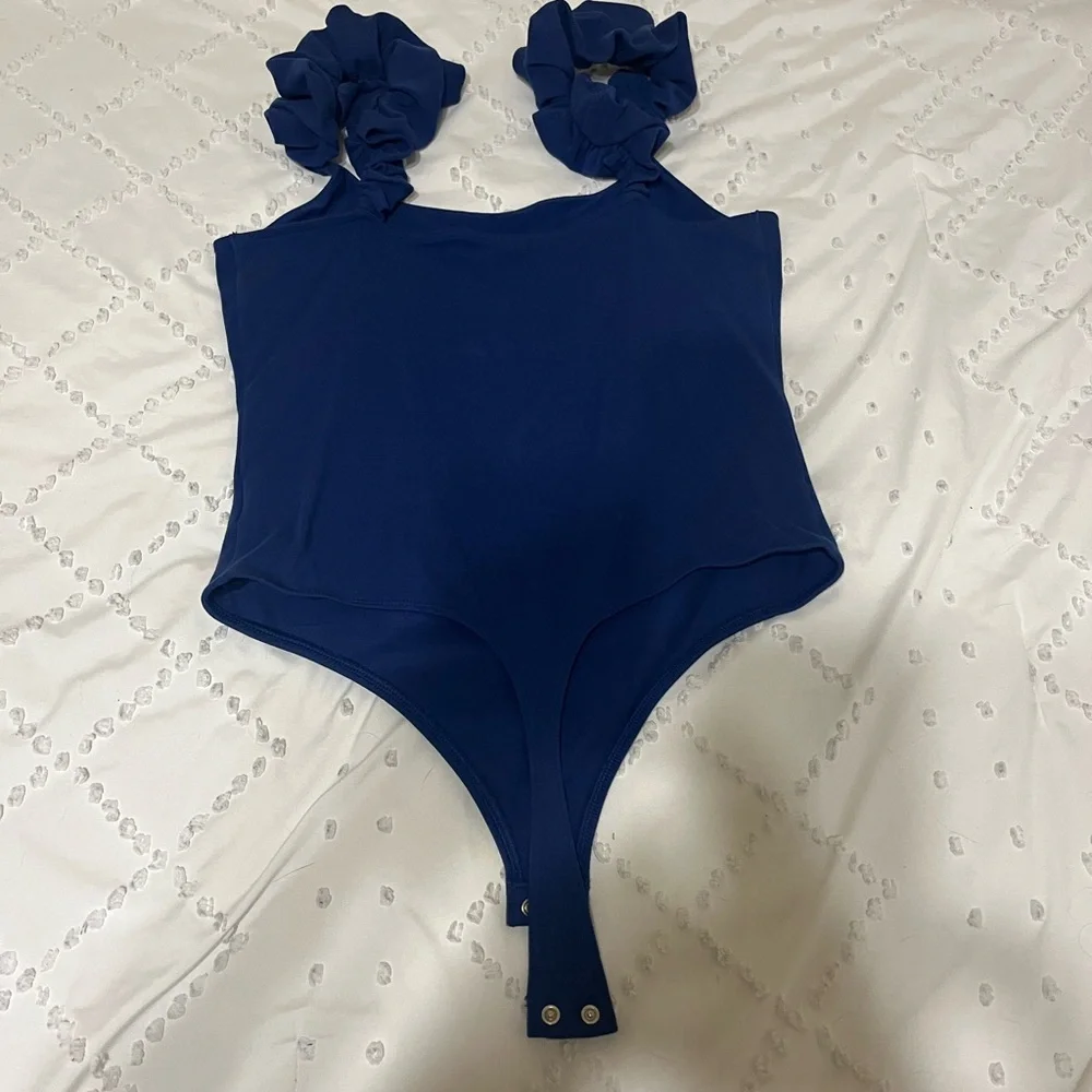 Blue Ruffled Strap Top - Picture 6 of 6